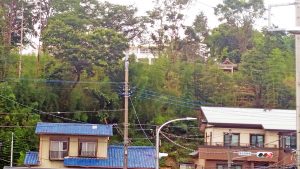 土浦二中の近くの崖に見えた神社